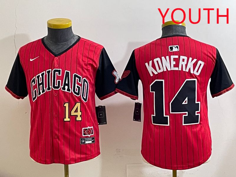 Youth 2025 Chicago White Sox #14 Konerko Red Stripe Joint Name Nike MLB Jersey style 3